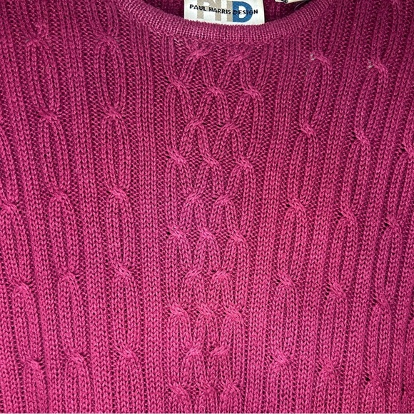 Paul Harris Design Burgundy Cable Knit Sweater | Vintage Ramie Cotton Size L - Picture 4 of 6